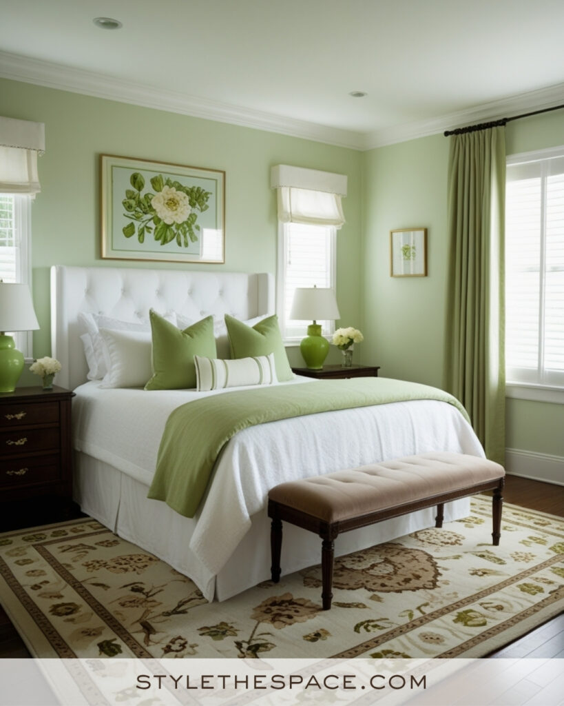 White Bedroom with Soft Apple Green Accents