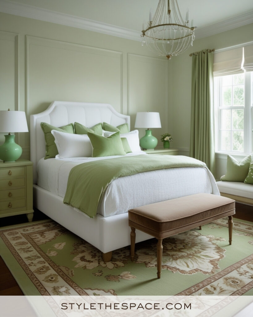 White Bedroom with Soft Apple Green Accents