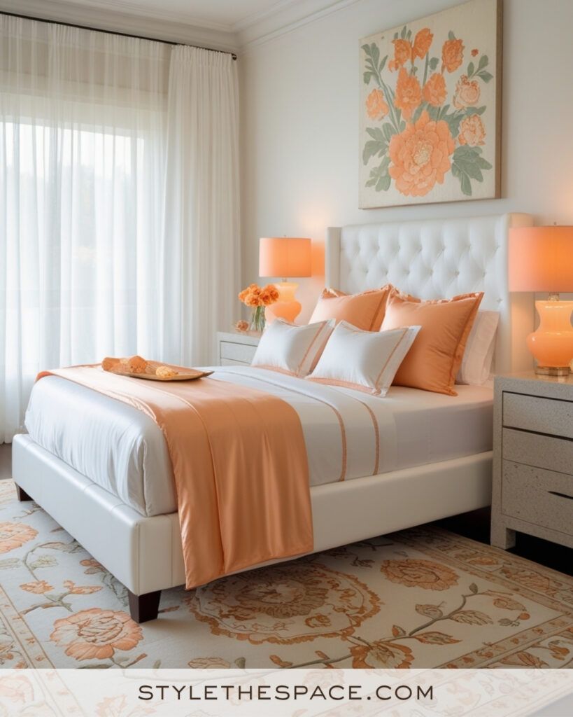 White Bedroom with Soft Peach and Apricot Accents