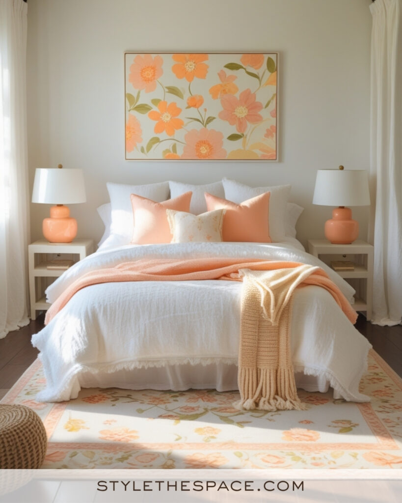 White Bedroom with Soft Peach and Apricot Accents