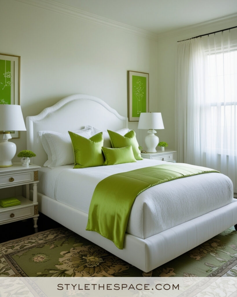White Bedroom with Fresh Lime Green Accents
