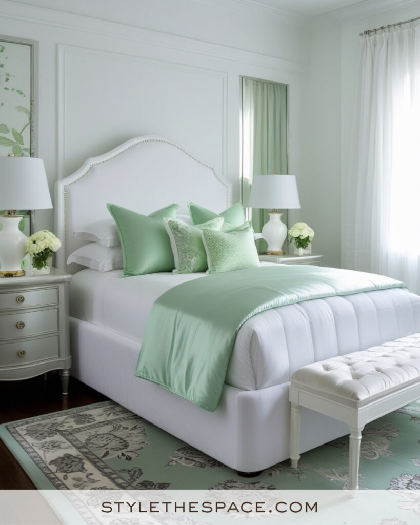 White Bedroom with Soft Mint Green Accents