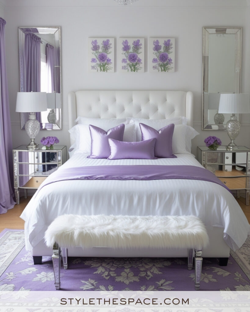 White Bedroom with Soft Lavender and Silver Accents
