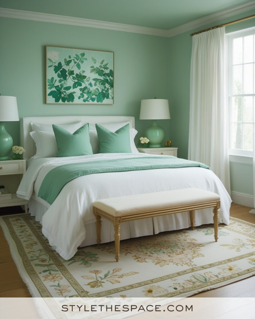 White Bedroom with Mint Green and Soft Aqua Walls