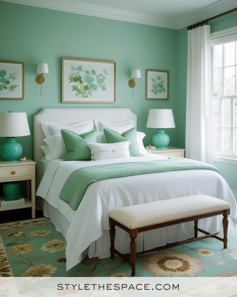 White Bedroom with Mint Green and Soft Aqua Walls