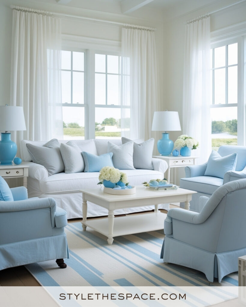 White Living Room with Soft Blue Coastal Accents
