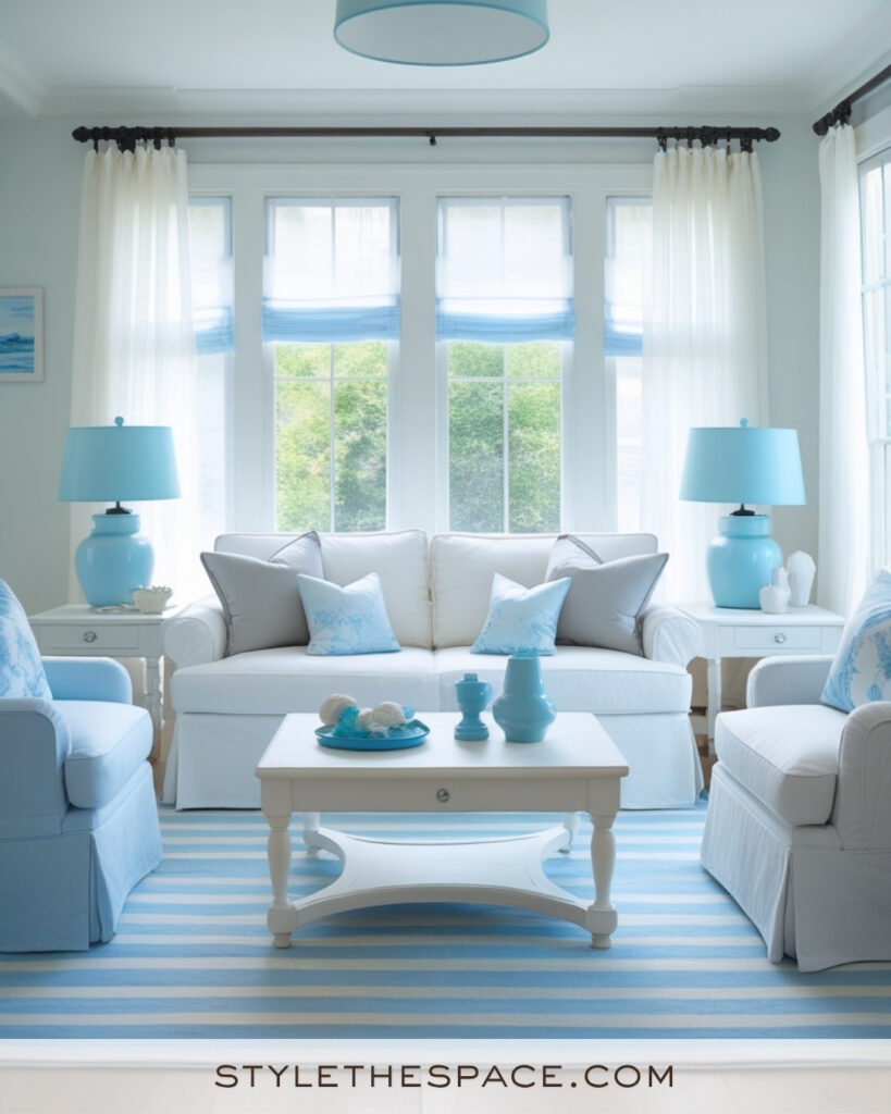 White Living Room with Soft Blue Coastal Accents