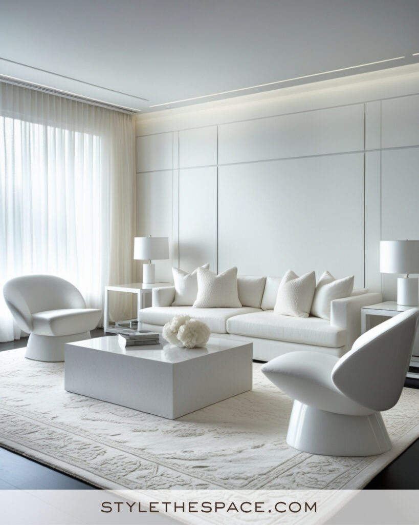 All White Living Room with Soft Ivory Minimalist Style