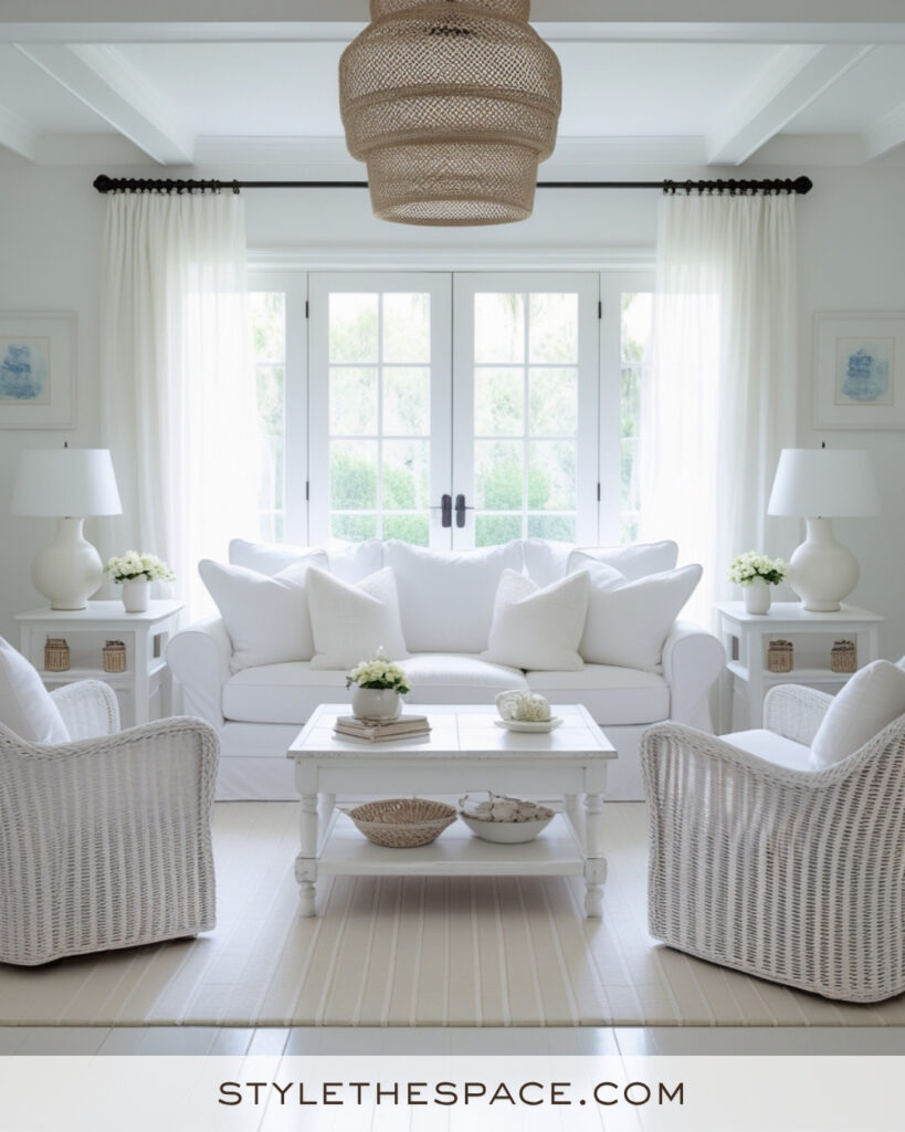 Soft White Coastal Living Room with Natural Texture Accents